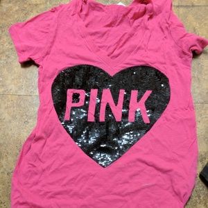 PINK vneck sequin t-shirt